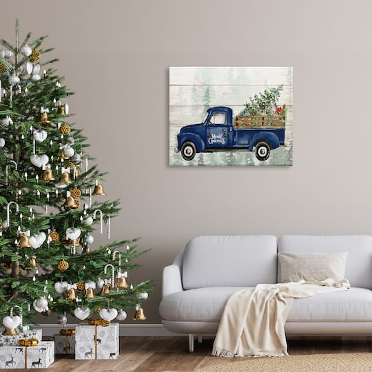 Stupell Industries Merry Christmas Blue Holiday Truck Canvas Wall Art